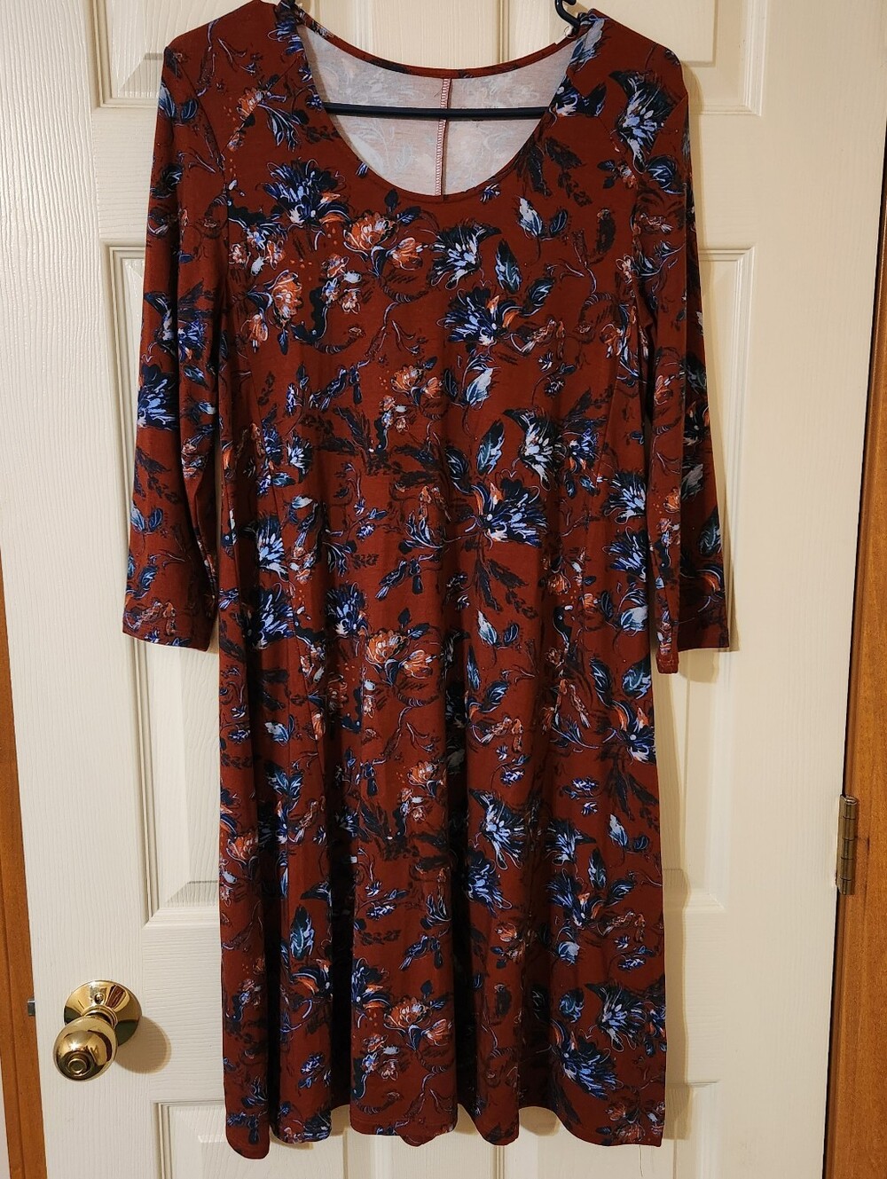 NWT Garnet Hill S Floral Seamed Knit Trapeze Dress 3/4 Sleeve 48312 Rust Red